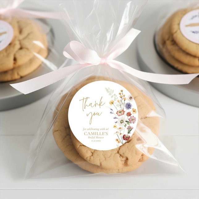Pegatina Redonda Jardín de flores silvestres Gracias (Garden Summer Bridal Shower Thank you sticker)