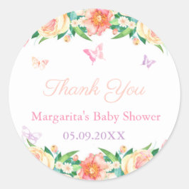 Pegatina Redonda Jardín de mariposa encantado Pequeña Niña Baby Sho