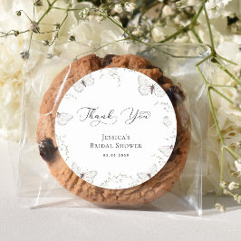 Pegatina Redonda Jardín de Mariposas Blancas Agradecimiento Despedi