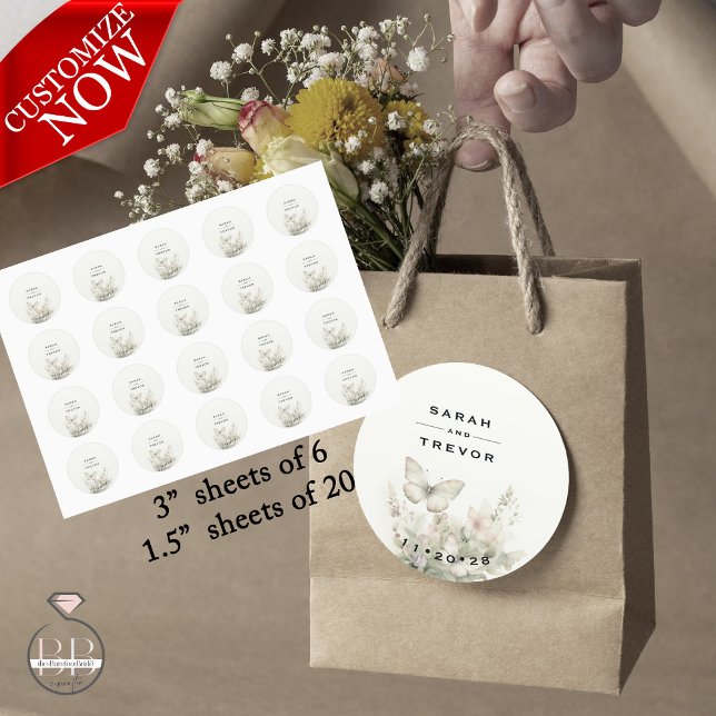 Pegatina Redonda Jardín de mariposas encantadas (Easy to customize)