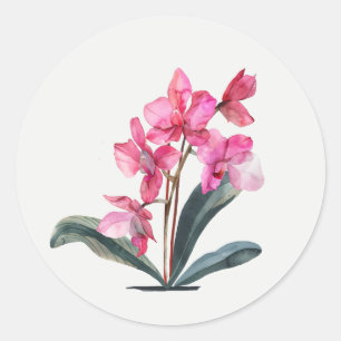 Pegatina Redonda Jardín de orquídeas rosadas arte floral