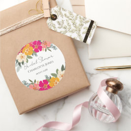 Pegatina Redonda Jardín de Verano Colorido y Brillante para Despedi