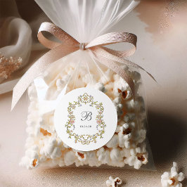 Pegatina Redonda Jardín de vintage | Monograma de Boda de lujo colo