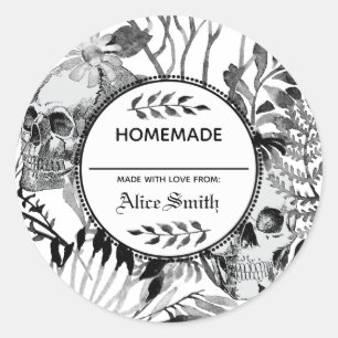 Pegatina Redonda Jardín del cráneo de la acuarela