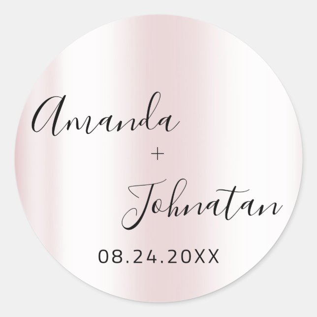 Pegatina Redonda Jardín Delgado Simplemente Nombre Fecha Negro Rosa (Anverso)