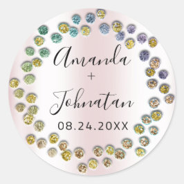 Pegatina Redonda Jardín Delgado Simplemente Nombre Fecha Puntos Ros