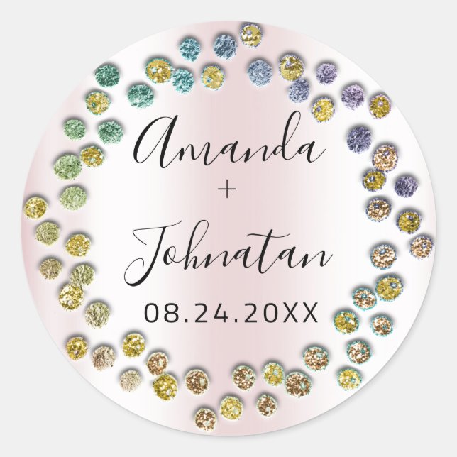 Pegatina Redonda Jardín Delgado Simplemente Nombre Fecha Puntos Ros (Anverso)