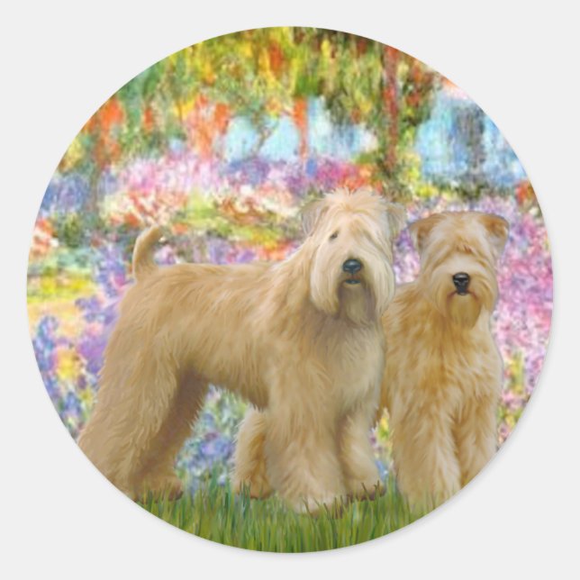Pegatina Redonda Jardín - Dos Terriers Wheaten (Anverso)