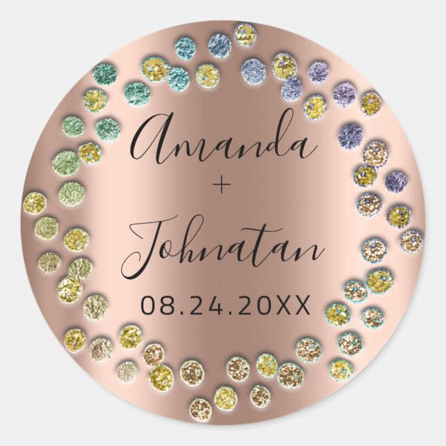 Pegatina Redonda Jardín Flaco Simplemente Nombre Fecha Rosas Negras (Anverso)