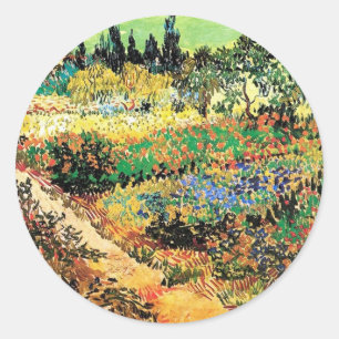 Pegatina Redonda Jardín florido con camino, Vincent van Gogh