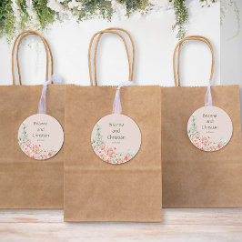 Pegatina Redonda Jardín florido verde sabio y crema de melocotón