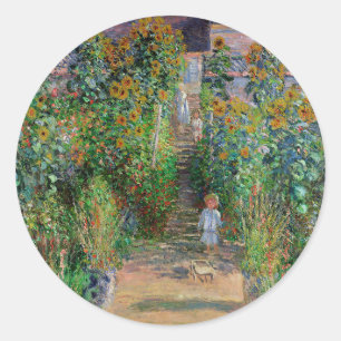 Pegatina Redonda Jardín Monet Vetheuil Pintura Impresionista