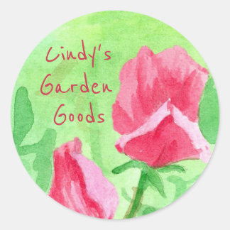 Pegatina Redonda Jardín Productos Dulces Rosa