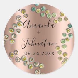 Pegatina Redonda Jardín Puntos Abstractos Nombre Fecha Rosa Negra 