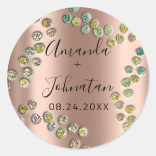 Pegatina Redonda Jardín Puntos Abstractos Nombre Fecha Rosa Negra 