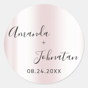 Pegatina Redonda Jardín Skinny Nombre simple Fecha Pastel rosa negr