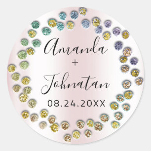 Pegatina Redonda Jardín Skinny Simplemente Nombre Fecha Punto Rosa 