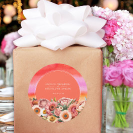 Pegatina Redonda Jardín Sunrise Naranja Rosa Boda floral moderna