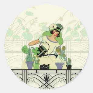 PEGATINA REDONDA JARDÍN WINDOW, DAMA ART DECO: VERANO VERDE