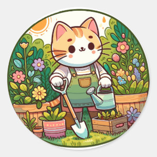 Pegatina Redonda Jardinería de gato