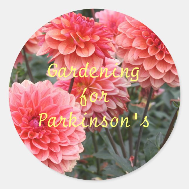 Pegatina Redonda Jardinería para Parkinson (Anverso)