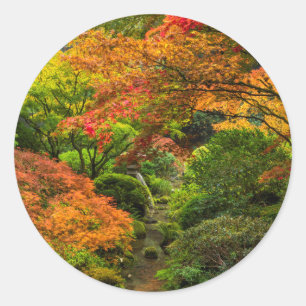 Pegatina Redonda Jardines Japoneses en Otoño en Portland, Oregon 2