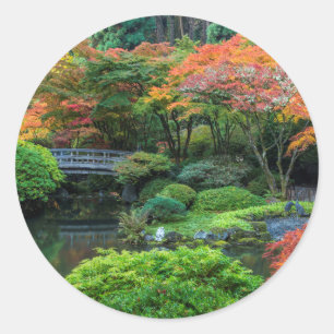 Pegatina Redonda Jardines Japoneses en Otoño en Portland, Oregon 3