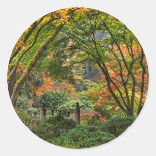 Pegatina Redonda Jardines Japoneses en Otoño en Portland, Oregon 4