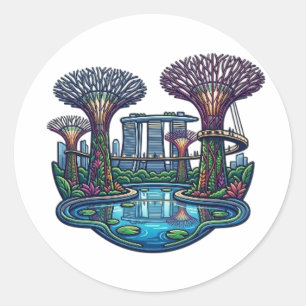 PEGATINA REDONDA JARDINES JUNTO A LA BAHÍA