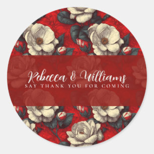 Pegatina Redonda Jardines Modernos de Bodas Gardenias Rojas de Moda