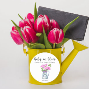 Pegatina Redonda Jarra de flores en acuarela - bebé en flor 