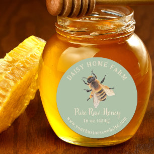 Pegatina Redonda Jarra de Miel Personalizada Colmena de Abejas Pequ