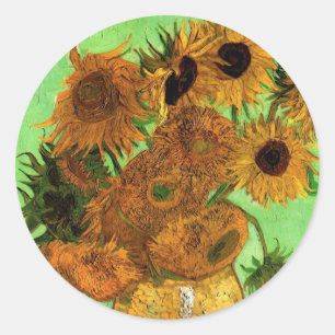 Pegatina Redonda Jarrón con doce girasoles de Vincent van Gogh