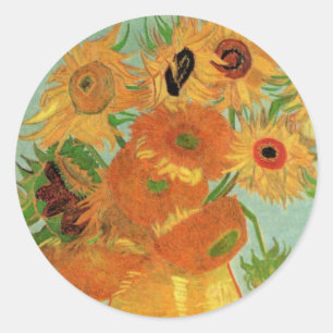 Pegatina Redonda Jarrón con doce girasoles por Vincent van Gogh