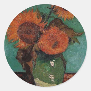 Pegatina Redonda Jarrón con tres girasoles,Vincent van Gogh