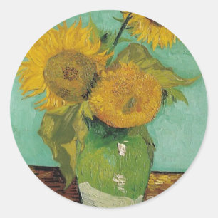 Pegatina Redonda Jarrón con tres girasoles, Vincent van Gogh