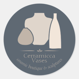 Pegatina Redonda Jarrón de cerámica de porcelana artística beige na