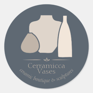Pegatina Redonda Jarrón de cerámica de porcelana artística beige na