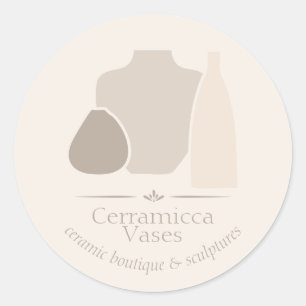 Pegatina Redonda Jarrón de porcelana de cerámica de marfil