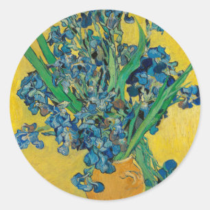 Pegatina Redonda Jarrón de Van Gogh con Iris Clasicismo Impresionis