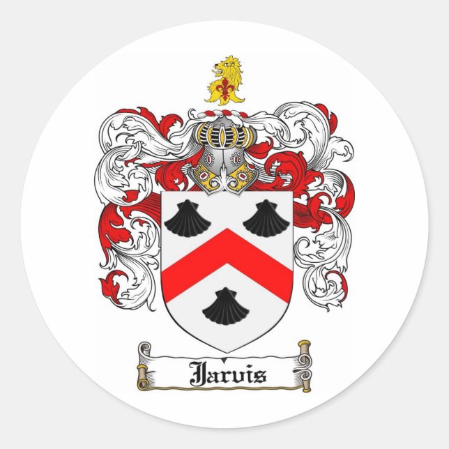 PEGATINA REDONDA JARVIS FAMILY CREST - JARVIS COAT OF ARMS (Anverso)