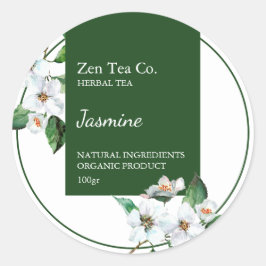 Pegatina Redonda Jasmine Herbal Tea Business Label