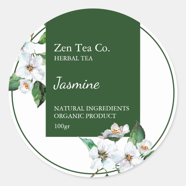 Pegatina Redonda Jasmine Herbal Tea Business Label (Anverso)