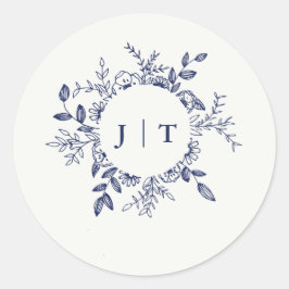 Pegatina Redonda Jasminum Sambac con Boda azul de la Marina