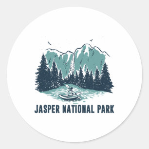 Pegatina Redonda Jasper Mountain Alberta Canadá Parque Nacional Jas