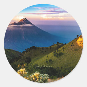Pegatina Redonda Java, Indonesia, fotografía panorámica,