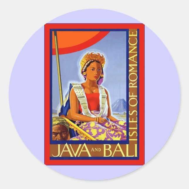 Pegatina Redonda Java y Bali ~ Islas Romance ~ Viajes de época (Anverso)
