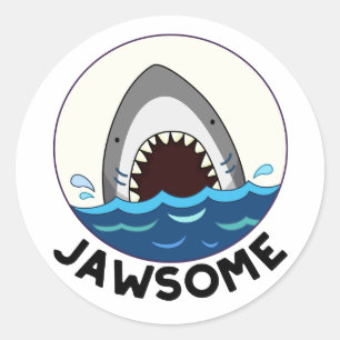 Pegatina Redonda Jawsome Funny Shark Teeth Pun