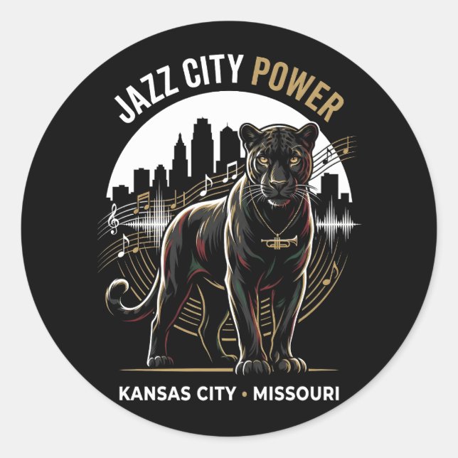 Pegatina Redonda Jazz City Power Kansas City Jaguar Cultural Art (Anverso)