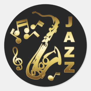 PEGATINA REDONDA JAZZ NEGRO Y ORO